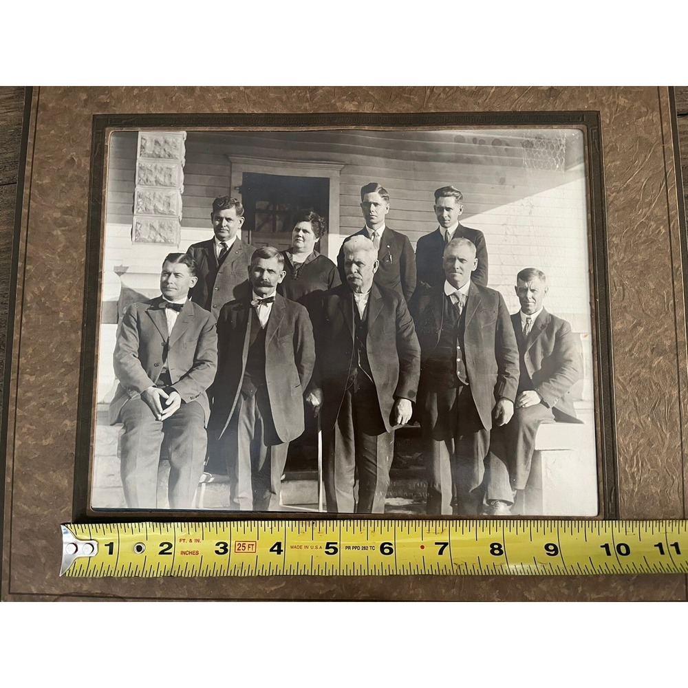 VINTAGE Matted 8X10 Black and White PHOTOGRAPH -  TOWN LEADERS ON THE PORCH - Picture 9 of 10